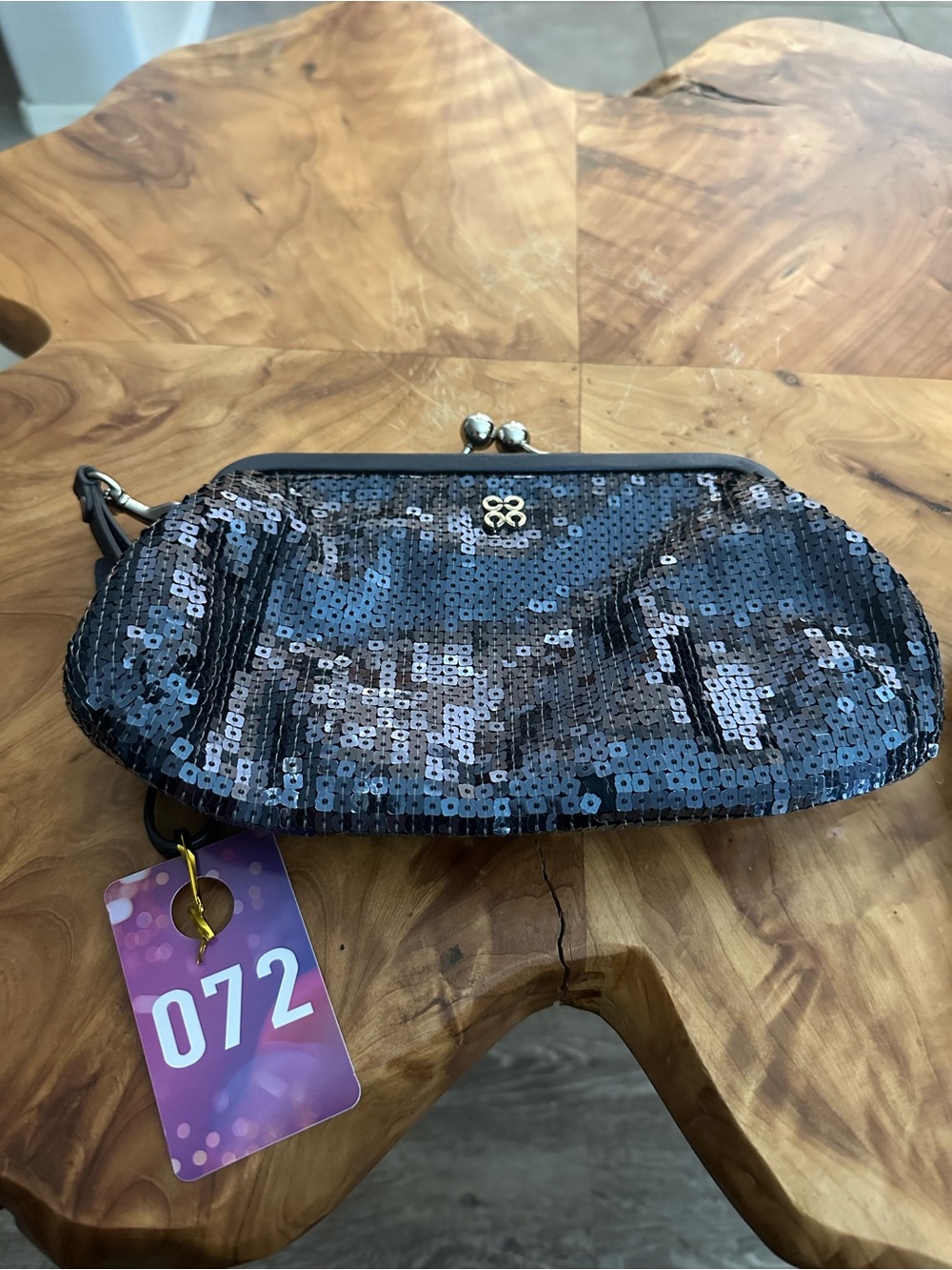 Coach #72  Special Occasion Black Sequin Kiss lock Clutch